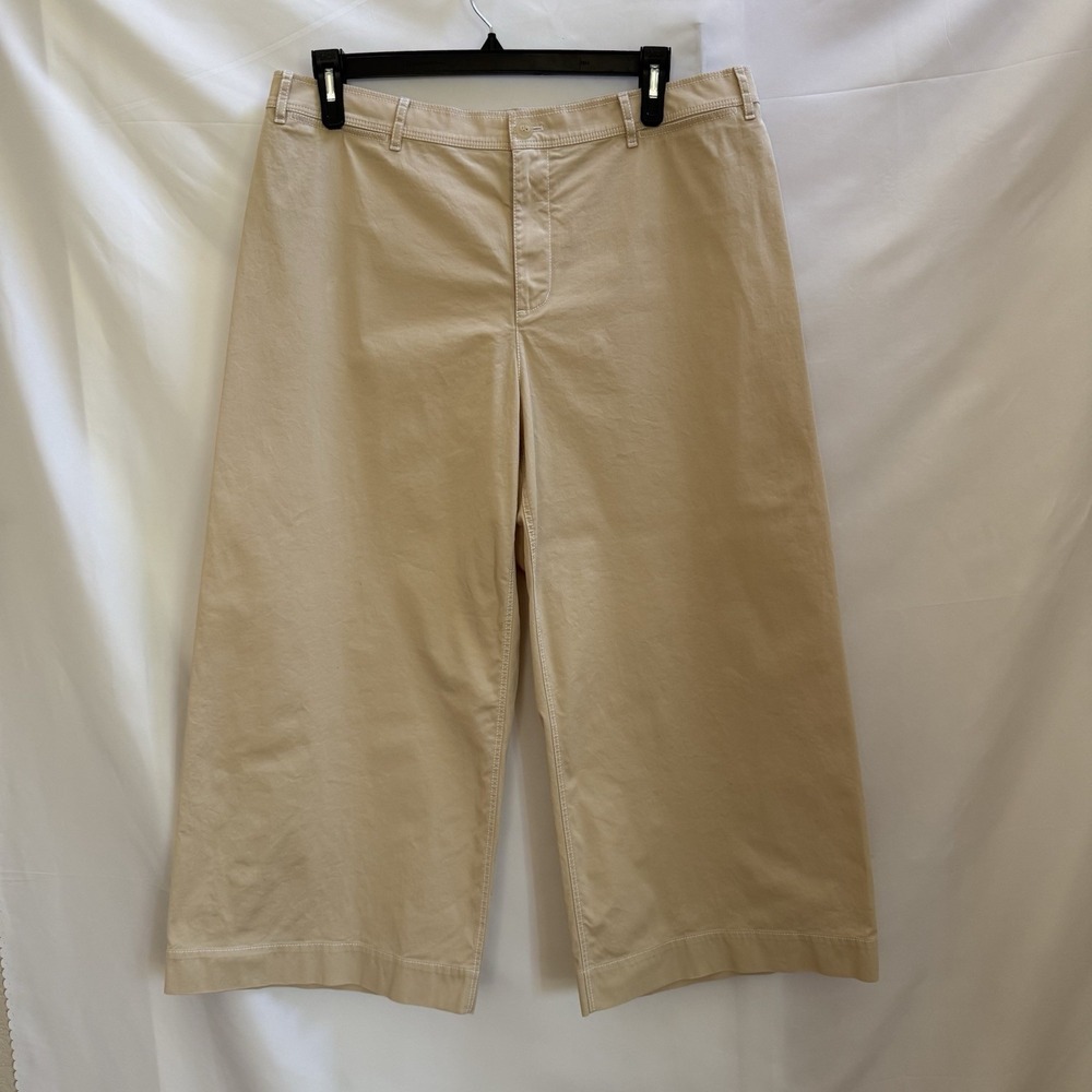 Lafayette 148 Pants Women 16 Beige Wide Leg Cropped High Rise Cotton Blend Luxe